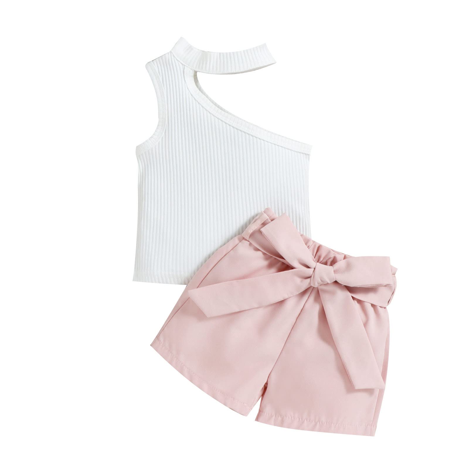 Toddler Girls Summer Outfits Size 6X - Sleeveless Ribbed Vest & Off Shoulder Top with Shorts Set | Cute Pink Baby Girl Clothes for Beach, Playdate & Outdoor Activities | Size 14 Kids & Women's Summer Tops