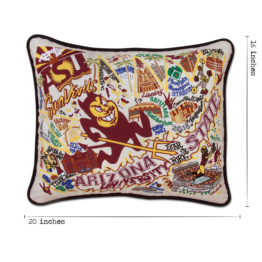 Arizona State University Collegiate Hand Embroidered Throw Pillow - Perfect for Dorm Decor, Home Office & Sun Devil Fan Gifts