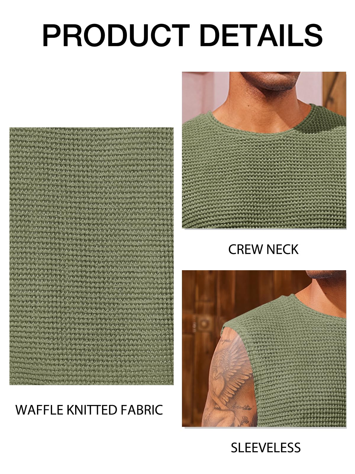 Runcati Men's Waffle Knit Tank Tops - Breathable Sleeveless Athletic Shirts for Gym, Summer & Beach - Casual Muscle Fit Hippie Style T-Shirts