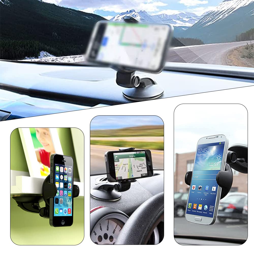 360° Rotating Car Phone Holder with Strong Suction Cup - Universal Dashboard & Windshield Mount for iPhone, Samsung, GPS - Perfect for Driving, Navigation & Hands-Free Calls