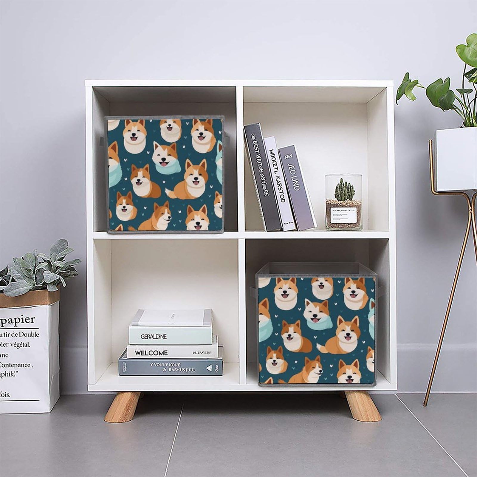 Foldable Storage Cubes Organizers - 6PCS Shiba Inu Themed Square Storage Bins with Handles for Home, Office & Kids Room Organization | Cute Japanese Dog Design