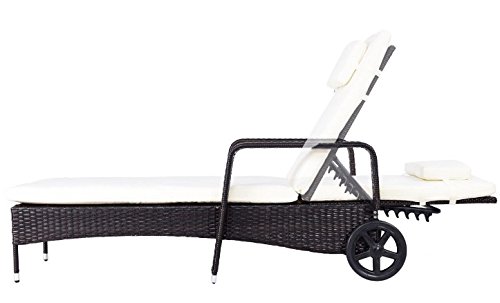 Premium Outdoor Chaise Lounge Chair with Thick Cushion - 6 Adjustable Ergonomic Backrest Positions, 2 Wheels & Rattan Design - Perfect for Patio, Garden, Backyard, Poolside & Beach Relaxation - Durable All-Weather Furniture for Outdoor Decor