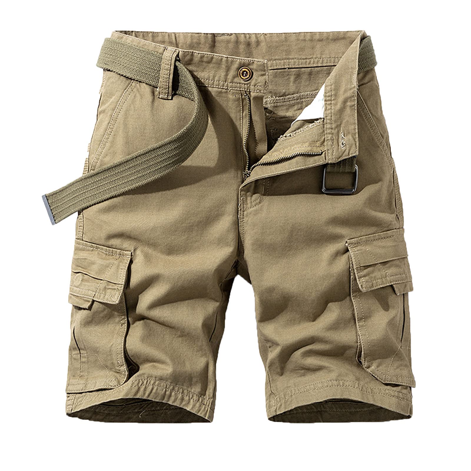 Women's Khaki Casual Shorts with Pockets & Zip Up - Trendy Summer Fall Short Pants for Women (One Size) - Perfect for Outdoor Activities, Travel, and Everyday Wear