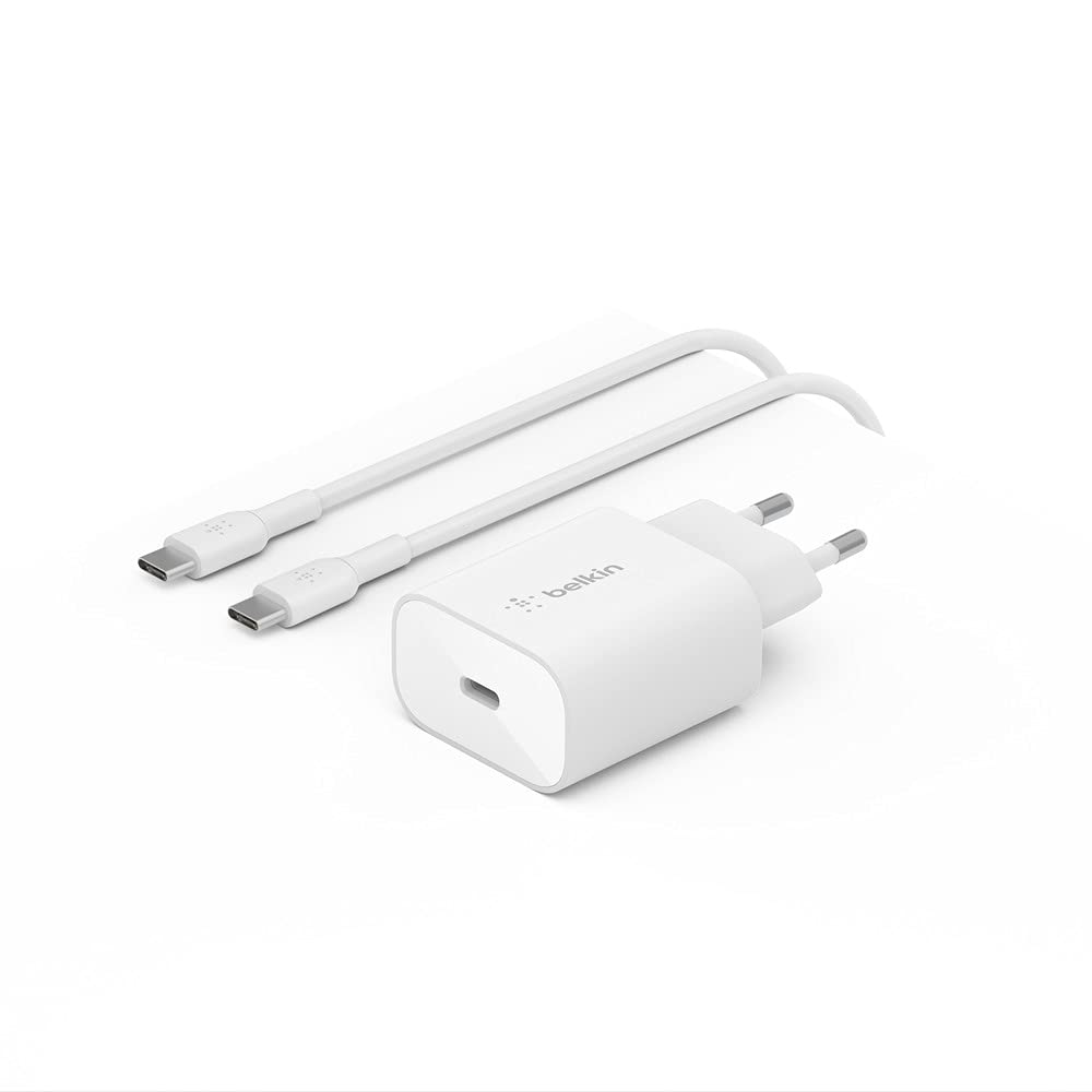 Belkin 25W BoostCharge USB-C Wall Charger with PPS & Power Delivery - Fast Charging for iPhone 16/15/14, Samsung Galaxy S24/S23, iPad, Google Pixel - Includes USB-C to USB-C Cable (Perfect for Travel, Home & Office Use)