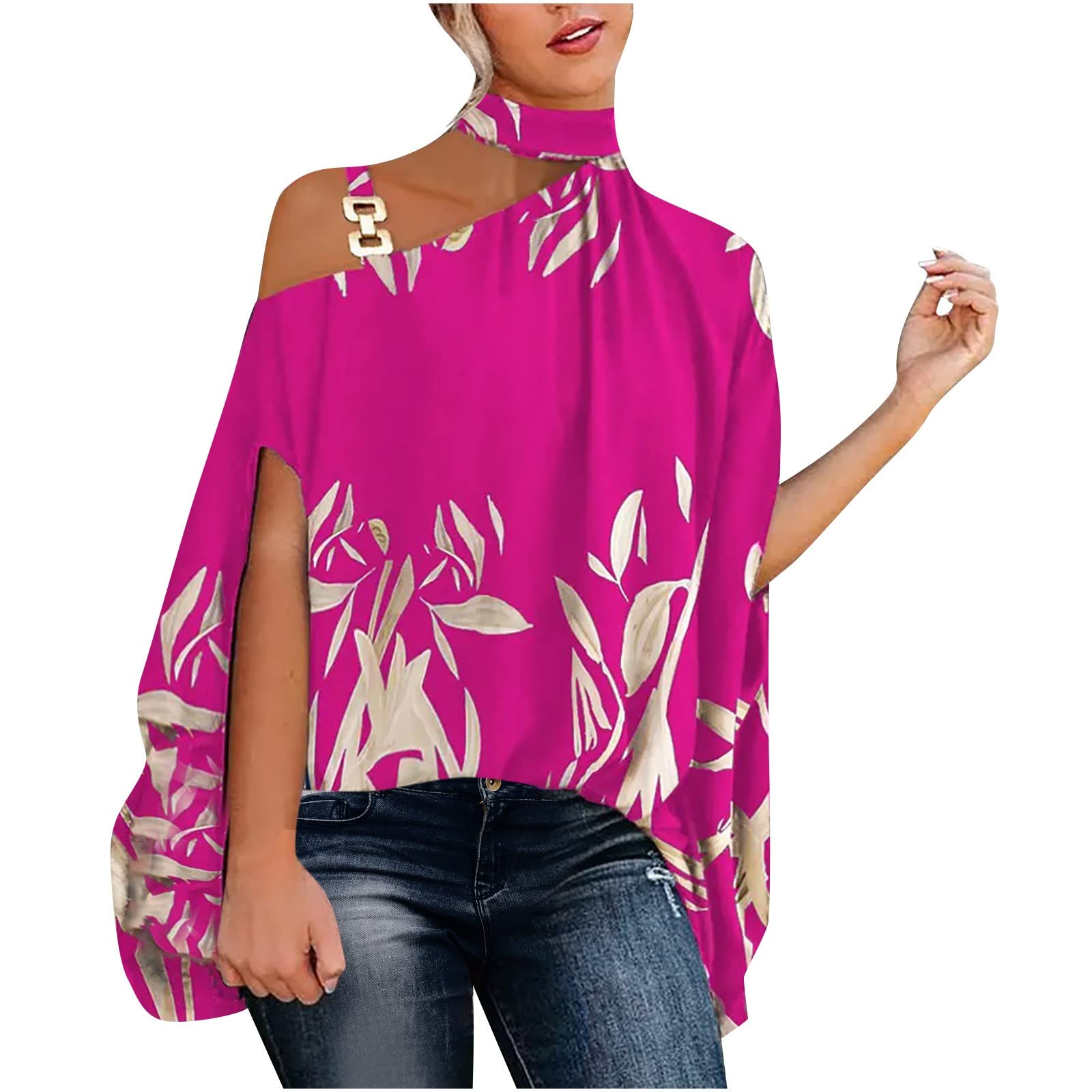 Women's Off Shoulder Halter Tops - Casual Batwing Sleeve Printed Blouse with Loose Fit | Perfect for Summer Outfits, Beach Vacations & Date Nights