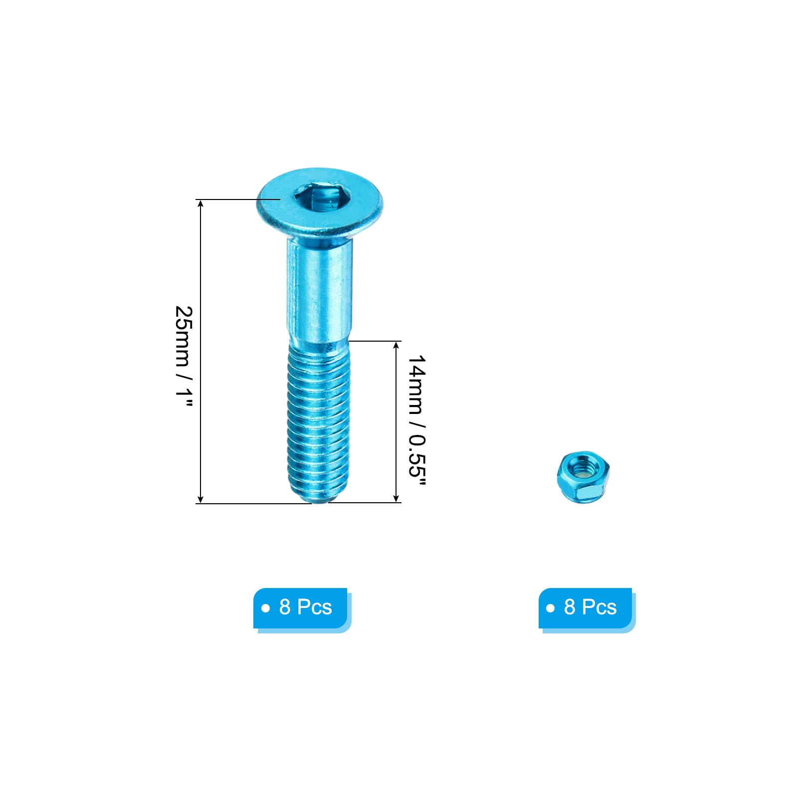 PATIKIL Skateboard Hardware Bolt Set - Carbon Steel Truck Mounting Screws & Nuts for Skateboard Cruiser | Durable Skateboard Maintenance & Repair Accessories