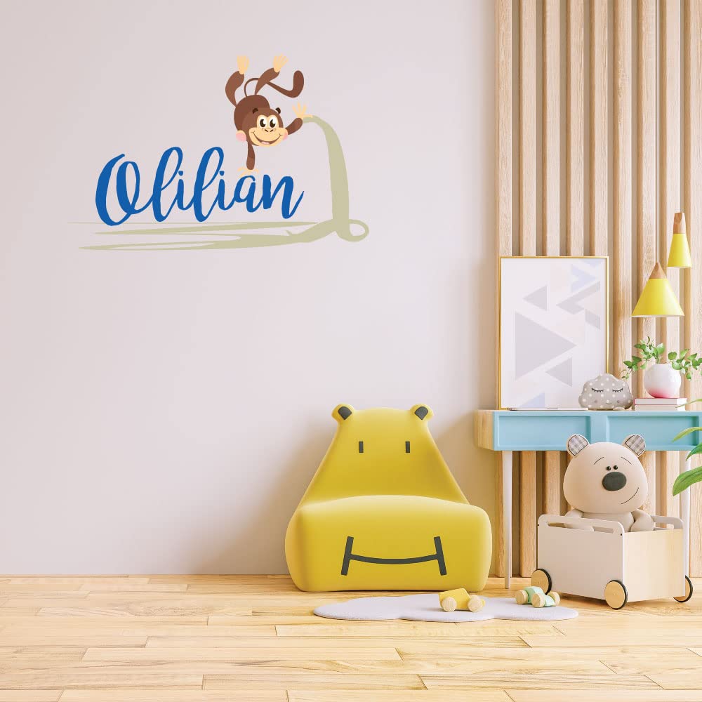Custom Monkey Name Wall Decal - Smiling Monkey Nursery Stickers - Cartoon Vinyl Wall Art for Baby Room Decor - Easy to Apply & Remove - Non-Toxic Eco-Friendly Material - Perfect for Kids' Bedroom, Playroom & Nursery Decor