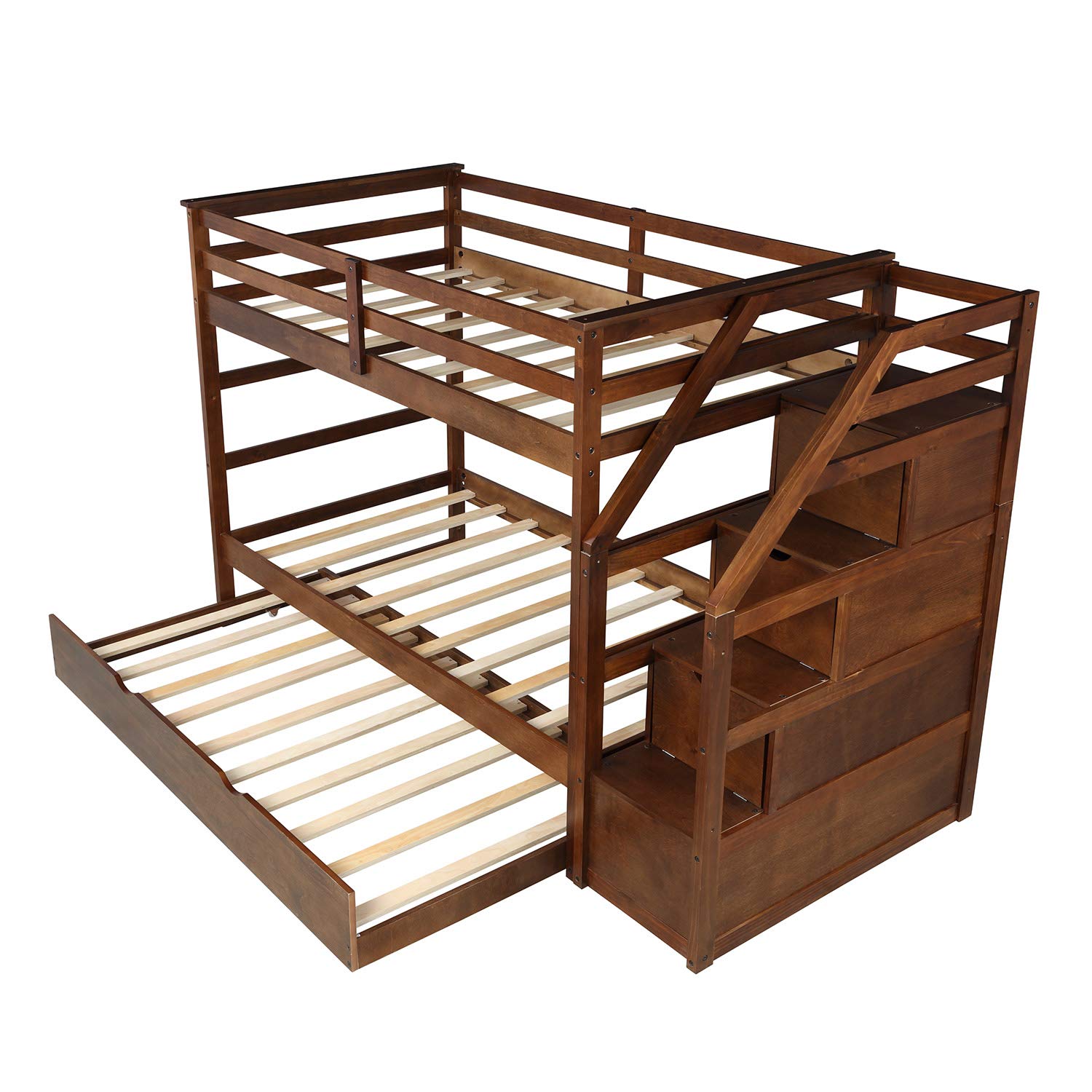 Solid Wood Twin Bunk Bed with Storage & Staircase - Kids/Teens Room Space Saver