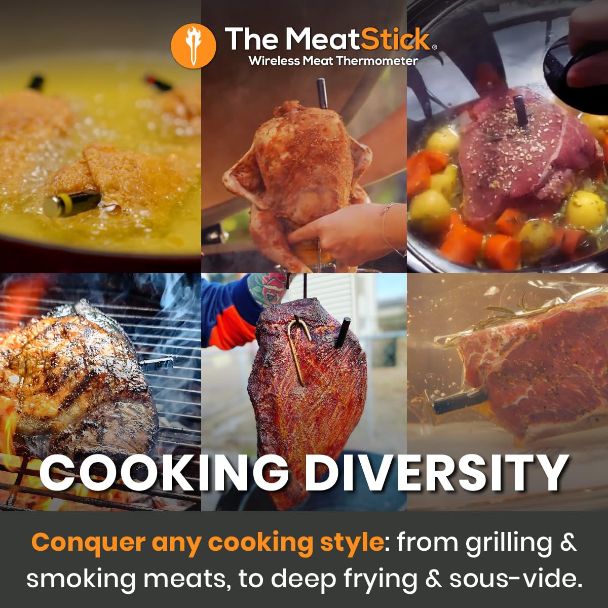 MeatStick - Wireless Smart Meat Thermometer for Grilling, Smoking, BBQ, Air Fryer, Oven & Sous Vide | Bluetooth Meat Probe for Perfect Steak, Turkey & Roasts | Indoor & Outdoor Cooking Thermometer