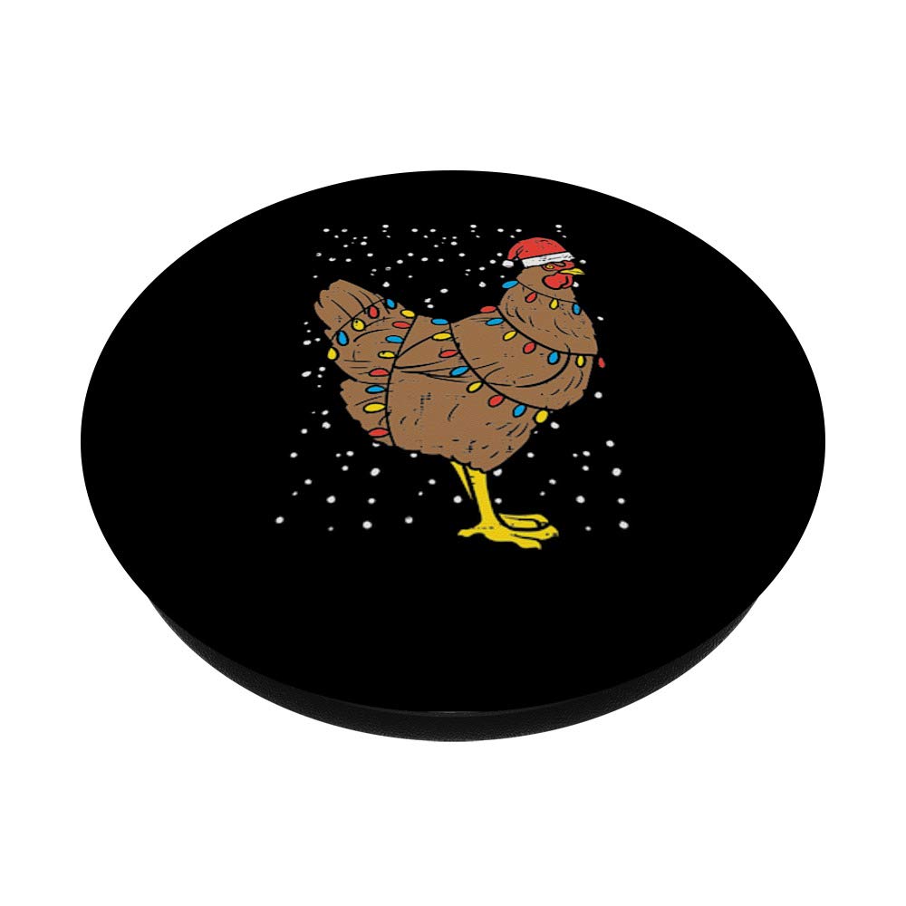 Funny Chicken Santa Hat Christmas Lights - Xmas Animal Gift PopSockets PopGrip with Swappable Base for Phones & Tablets | Perfect Holiday Party Decor & Phone Accessory Gift