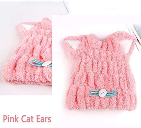 2Pcs Kids Microfiber Quick Drying Hair Towel Wrap with Cute Ears - Soft Absorbent Bath Turban Cap for Girls, Lightweight Hair Dry Hat & Headscarf (Blue & Pink) - Perfect for Post-Shower, Swimming & Spa Days