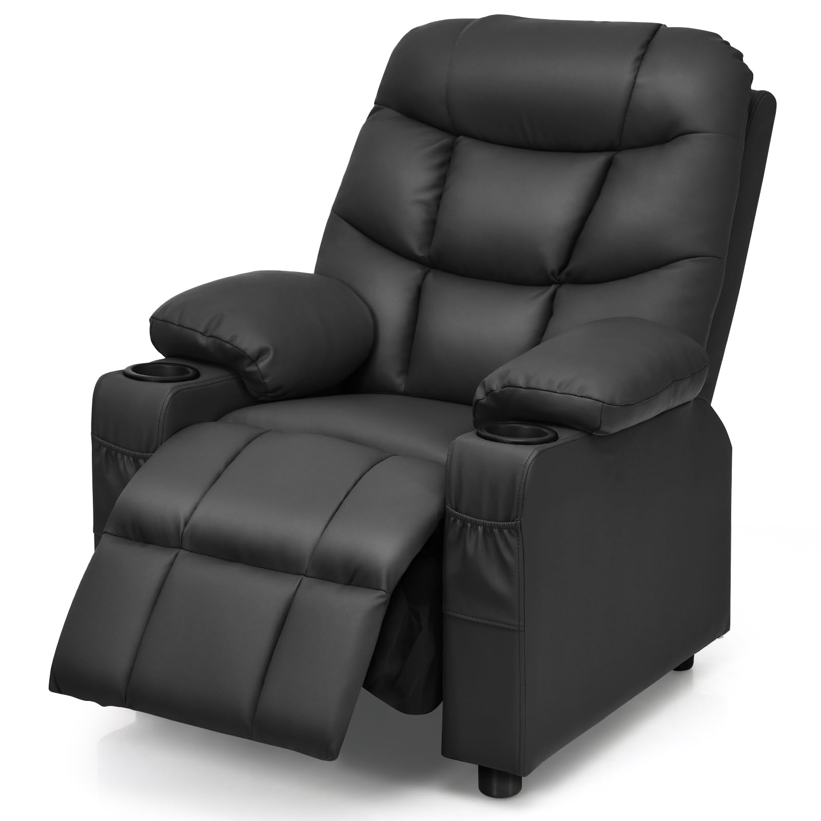 MAT EXPERT Kids Recliner - Adjustable Leather Gaming & Reading Chair for Boys & Girls with 2 Cup Holders, 3 Side Pockets & Footrest - Toddler Lounge Chair for Playroom, Nursery or Kids Bedroom (Black) - Perfect for Relaxing, Gaming, Reading & Watching TV