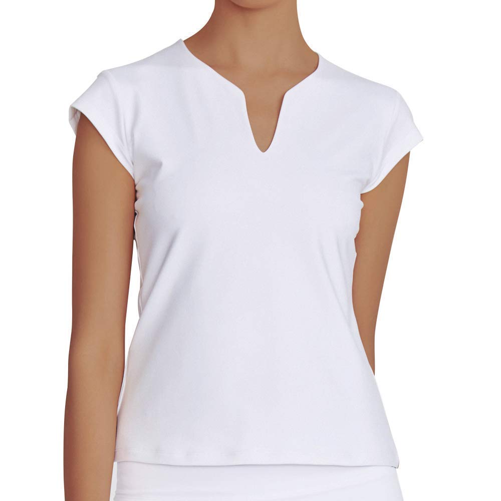 Saadiya Women's Short Sleeve V-Neck Tennis Shirts - Breathable Solid Color Golf & Running T-Shirts for Women - Perfect for Sports, Gym Workouts and Casual Wear