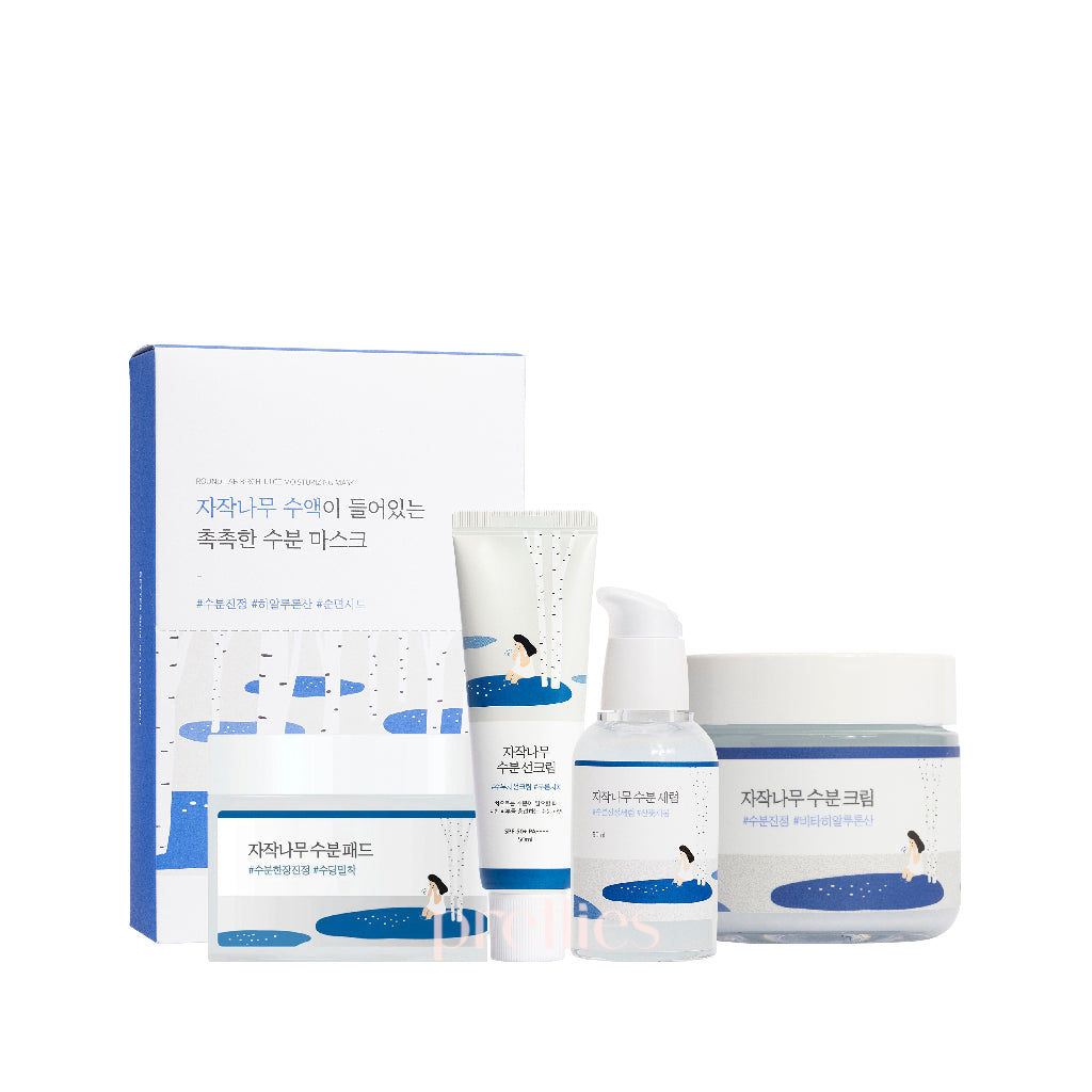 Round Lab Birch Juice Moisturizing Skincare Set - Hydrating Toner Pads, Serum, Cream, SPF Sunscreen & Sheet Masks for Dry & Sensitive Skin | Daily Korean Beauty Routine, Travel Skincare Essentials