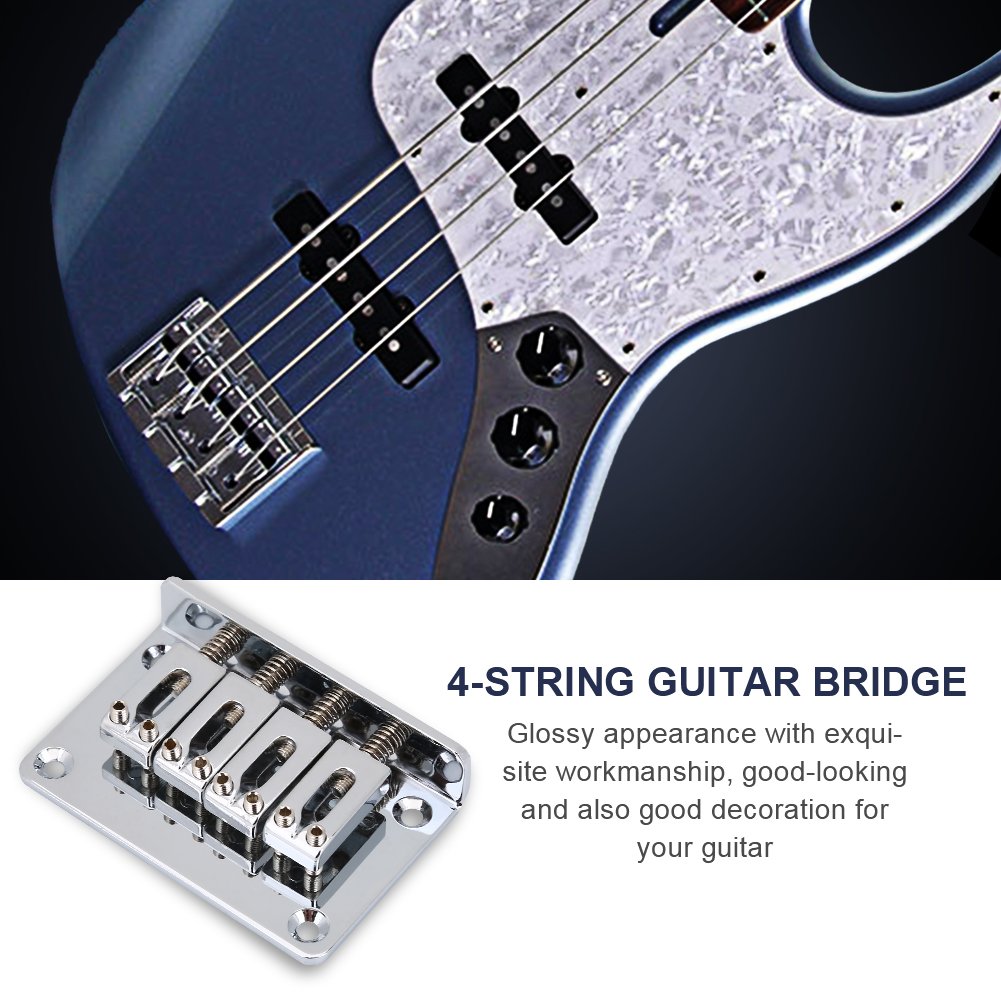 4 String Electric Guitar Bridge - Bnineteenteam Hardtail Metal Fixed Saddle Bridge for Cigar Box Guitar, Bass & Ukulele with Tool Kit | Perfect for DIY Guitar Repair & Upgrades