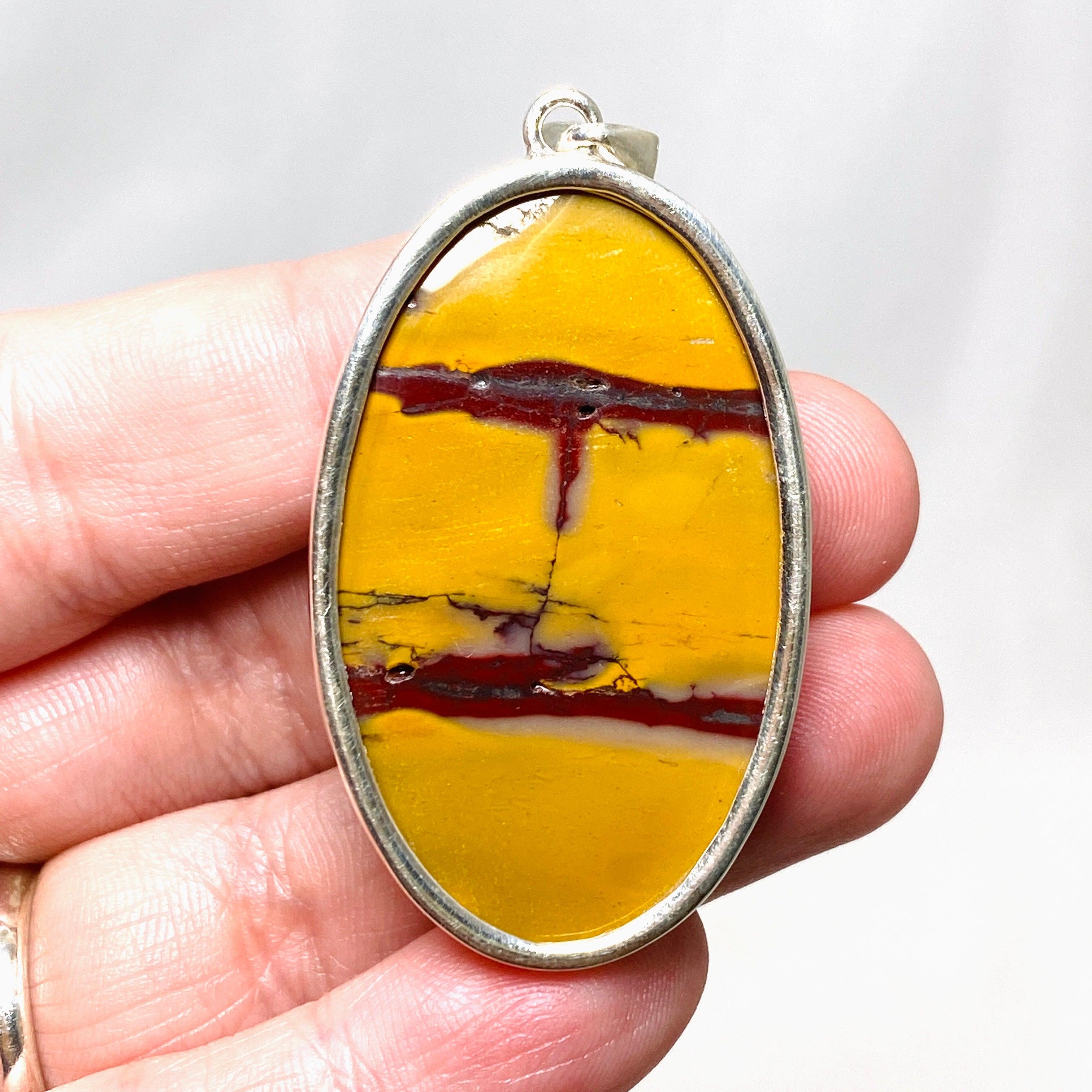 Natural Mookaite Oval Pendant Necklace - Handcrafted Hammered Sterling Silver Setting KPGJ4409 | Spiritual Jewelry, Healing Crystal Gift for Women, Meditation & Energy Work
