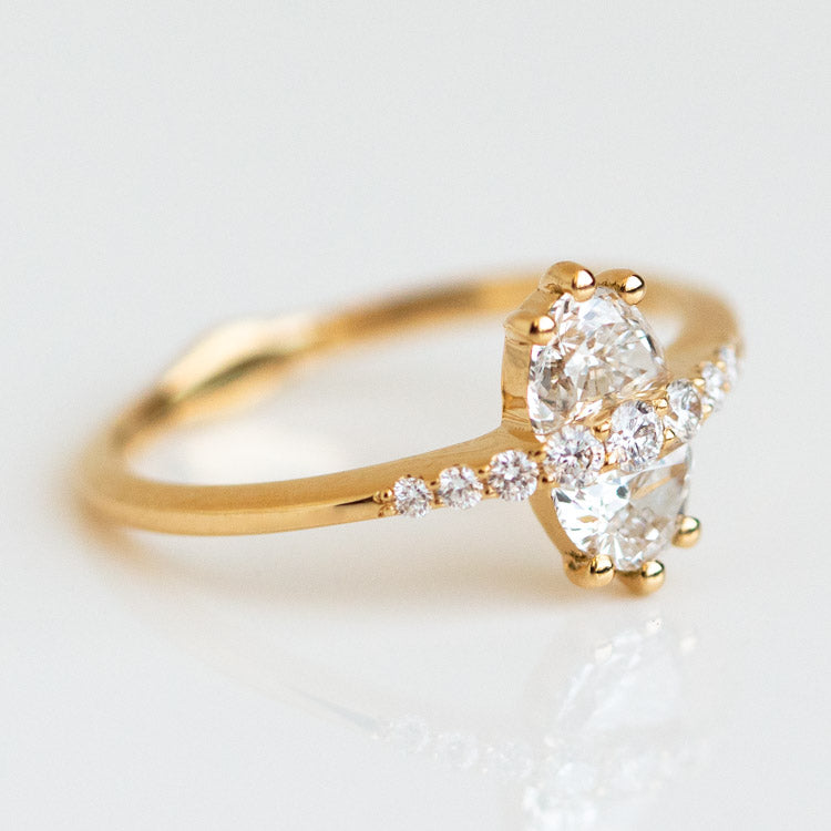 Exquisite Two Stone Engagement Ring with Half Moon Cut Diamonds - Perfect for Romantic Proposals & Anniversary Gifts
