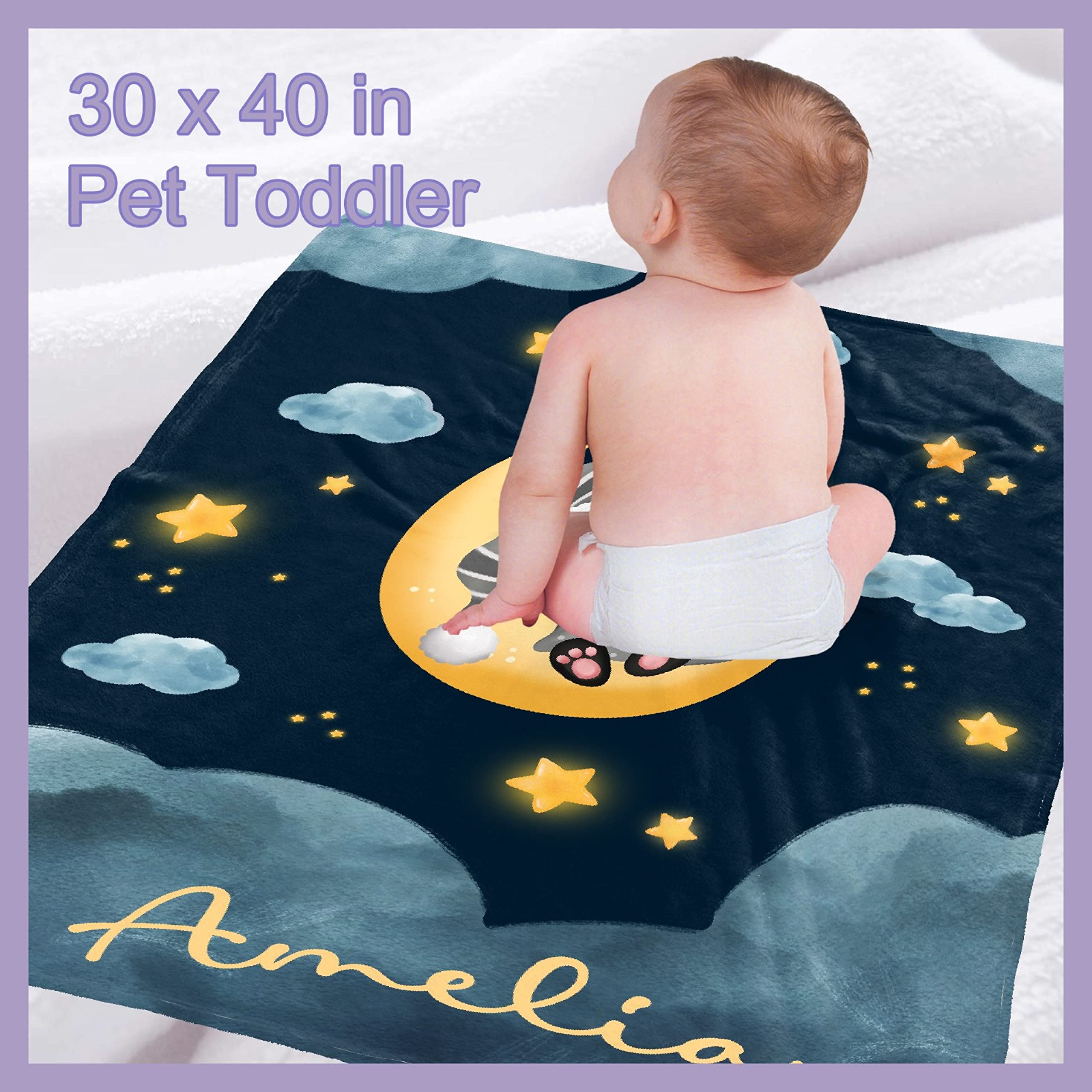 Custom Moon Panda Baby Blanket with Name - Personalized Throw Blanket for Boys & Kids - Extra Large 120x90 Inch - Perfect for Birthday Gifts, Nursery Decor & Family Cuddles