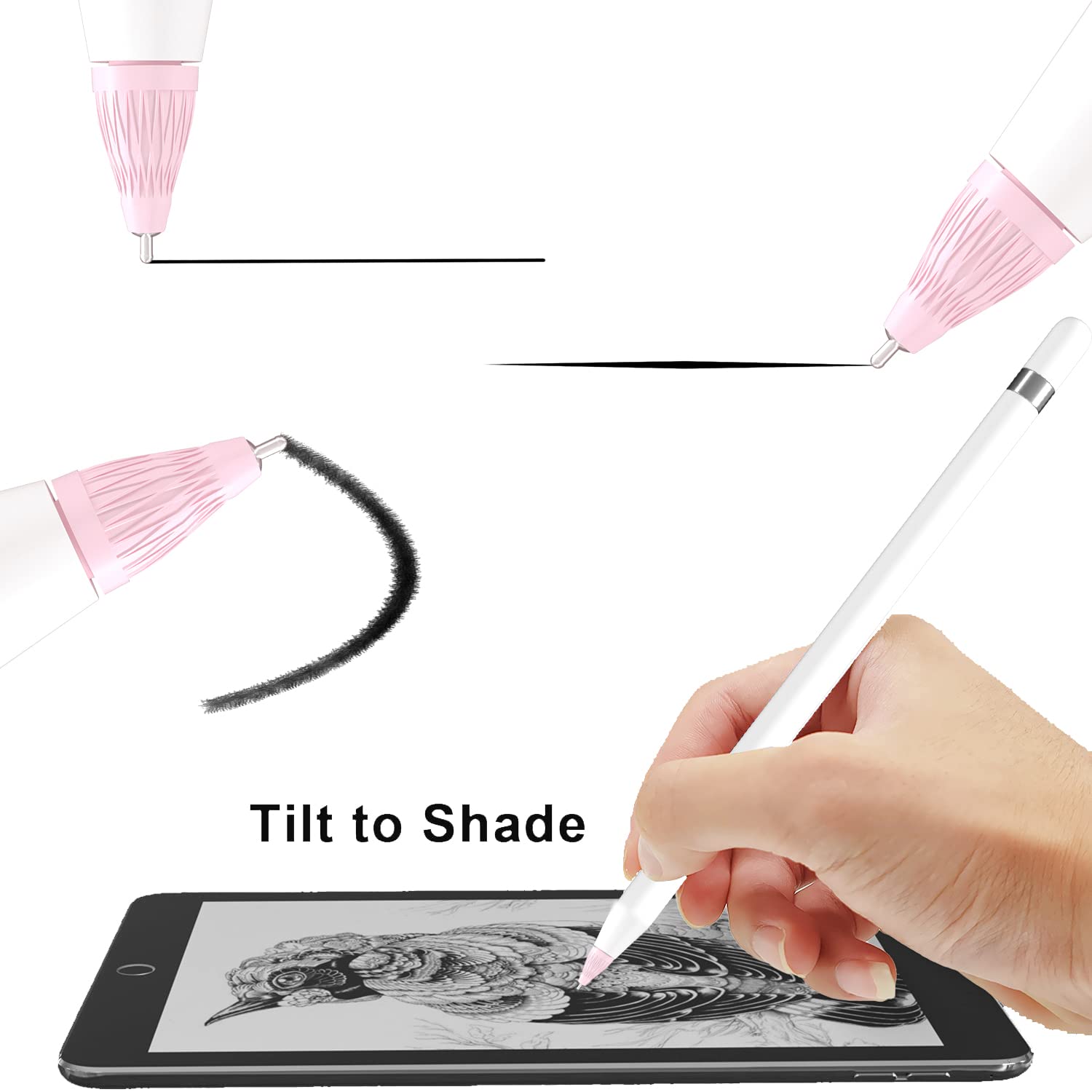 Upgraded Apple Pencil Tips for iPad Pro 1st/2nd Gen - Noiseless Fine Point Nib Covers (Pink) - Perfect for Drawing & Note-Taking