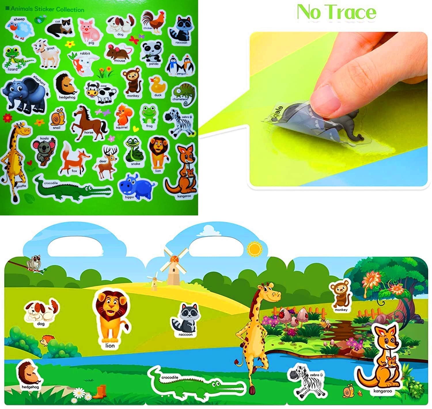 Reusable Sticker Books for Kids 1-4 - 5 Themes (Dinosaur, Vehicles, Animals) | Preschool Learning & Travel Toys