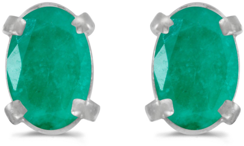14K White Gold Oval Emerald Stud Earrings for Women - Elegant Green Gemstone Jewelry Gift for Birthday, Anniversary & Special Occasions