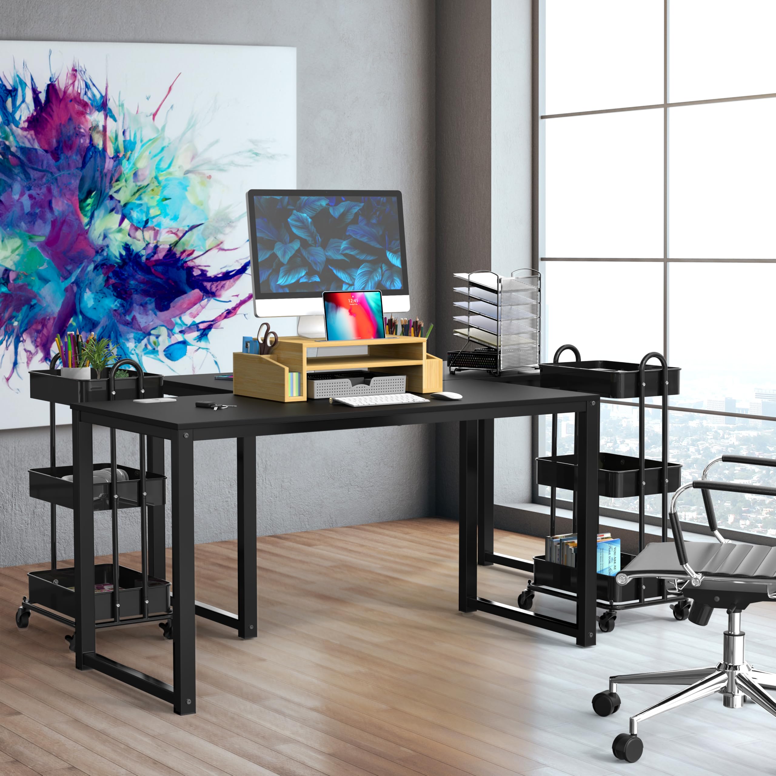 SHW 48-Inch Commercial-Grade Office Computer Desk - Heavy Duty Black Workstation for Home & Business | Perfect for Office, Study Room, and Remote Work Setup