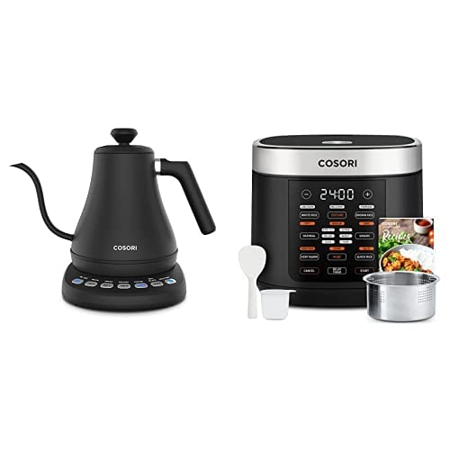 COSORI 10-Cup Uncooked Rice Cooker with 18 Cooking Functions & Gooseneck Electric Kettle with Precise Temperature Control - Perfect for Home Kitchen, Meal Prep, and Office Use