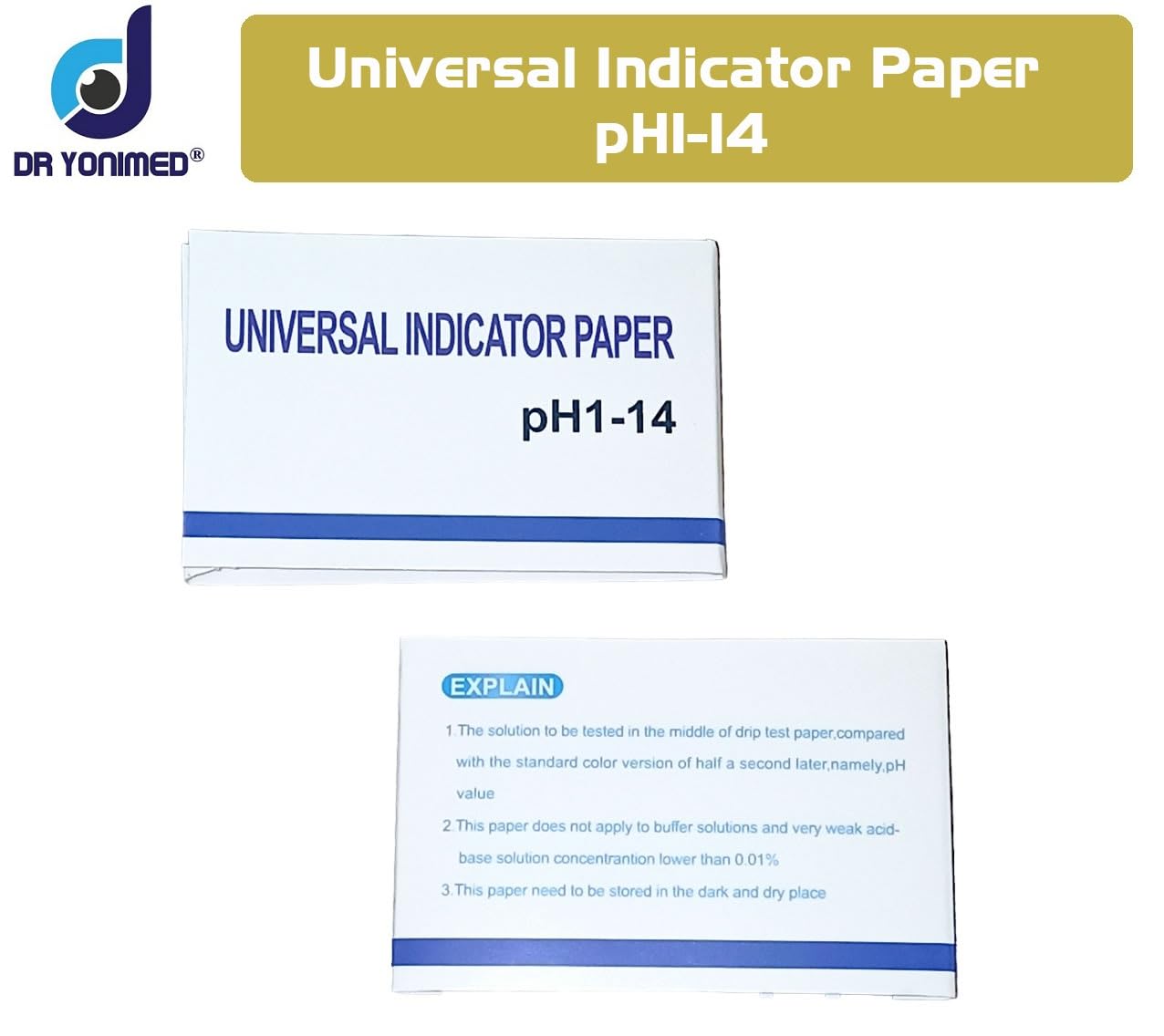 Dr Yonimed Universal pH Test Strips 1-14, 100pcs Litmus Paper for Water, Soil, Aquarium, Urine & Saliva Testing - Accurate pH Level Indicator for Home, Lab, School Science Experiments