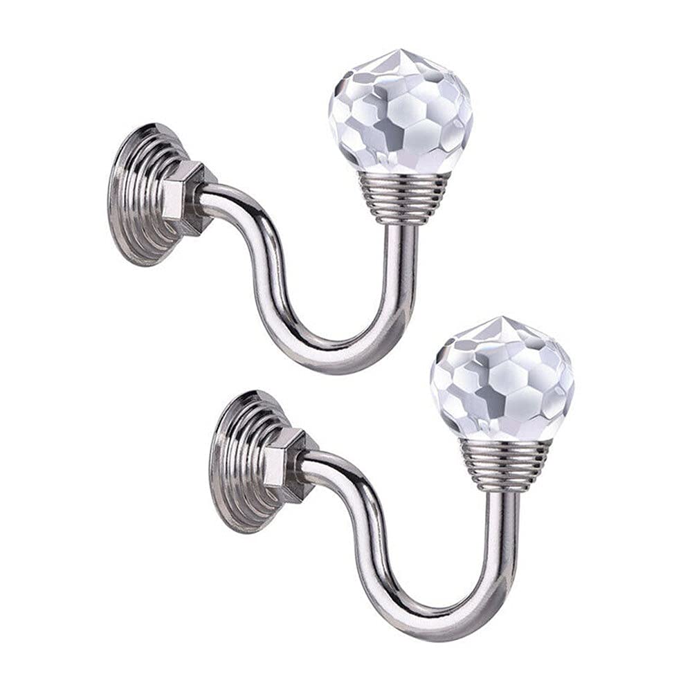 GANFANREN 2-Pack Silver Metal Crystal Curtain Tie Back Hooks - Elegant Wall Holdbacks for Window Drapes, Home Decor - Perfect for Living Room, Bedroom & Office Window Treatments