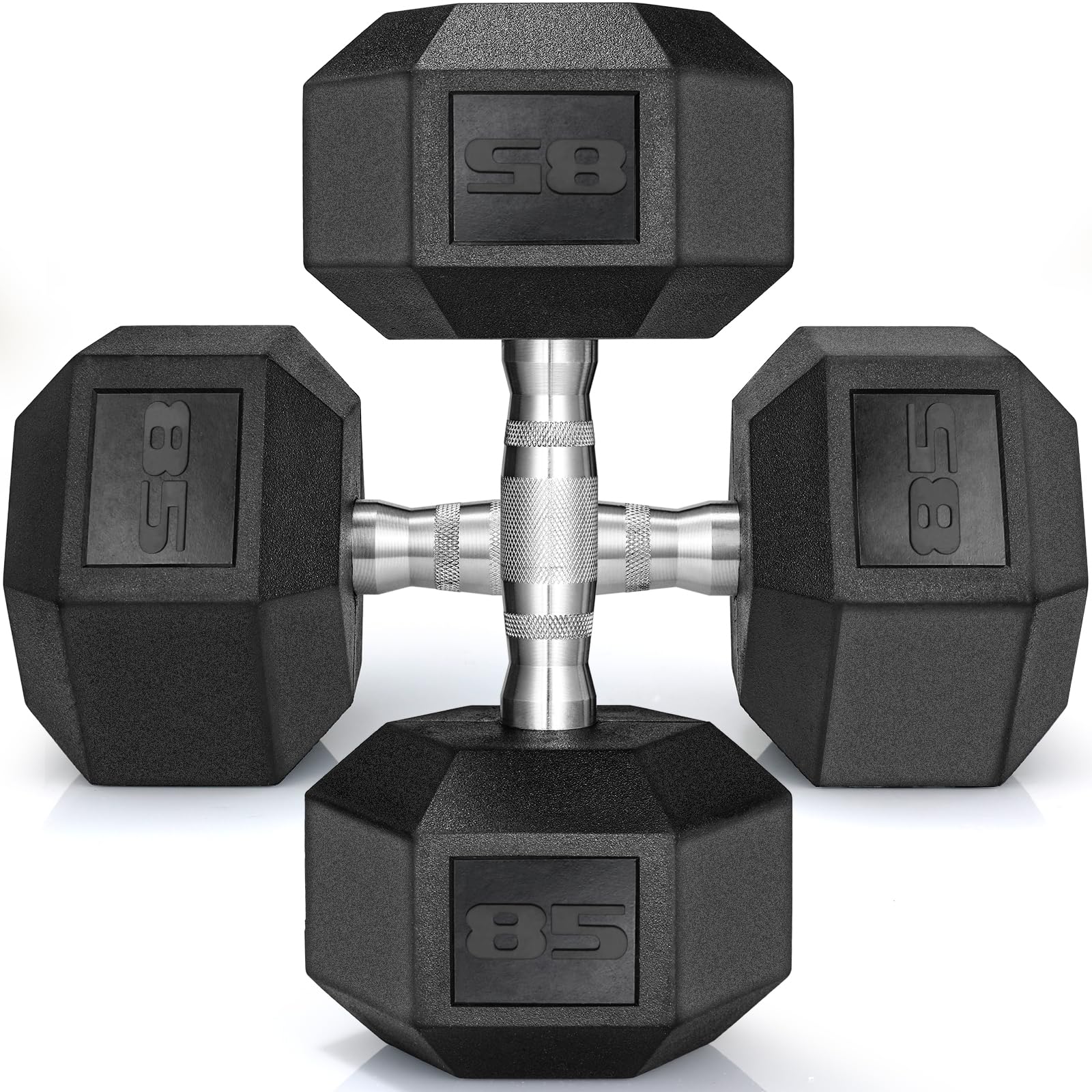 TLGREEN 1 Pair (2Pcs) 30-85LB Rubber Coated Hex Dumbbells - Cast Iron Weight Set for Home Gym, Strength Training & Fitness Workouts