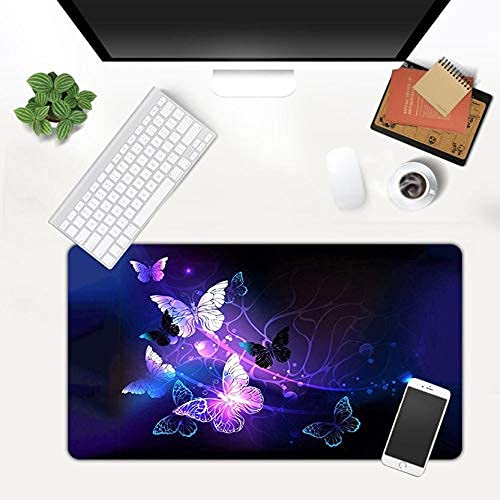 Premium Extended Gaming Mouse Pad - Large Non-Slip Rubber Base Keyboard & Mouse Mat for PC, Laptop, Mac - 23.6x13.8x0.15 Inch Glowing Night Butterflies Design - Perfect for Office, Home, Gaming & Work Setup