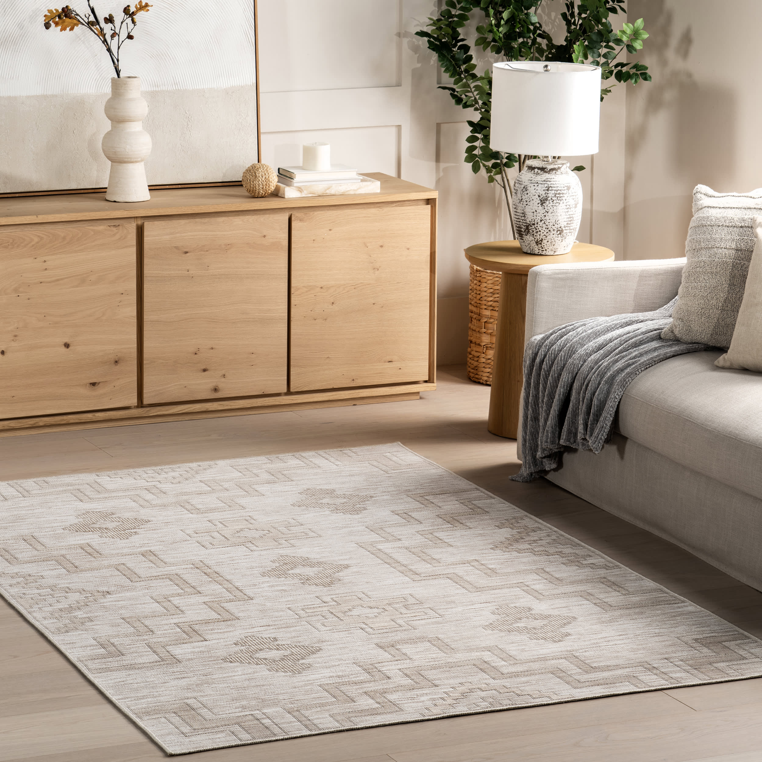 Astrid Geometric Washable Rug - Ivory Modern Area Rug for Living Room, Bedroom & Nursery | Non-Slip Soft Floor Mat for Home Decor