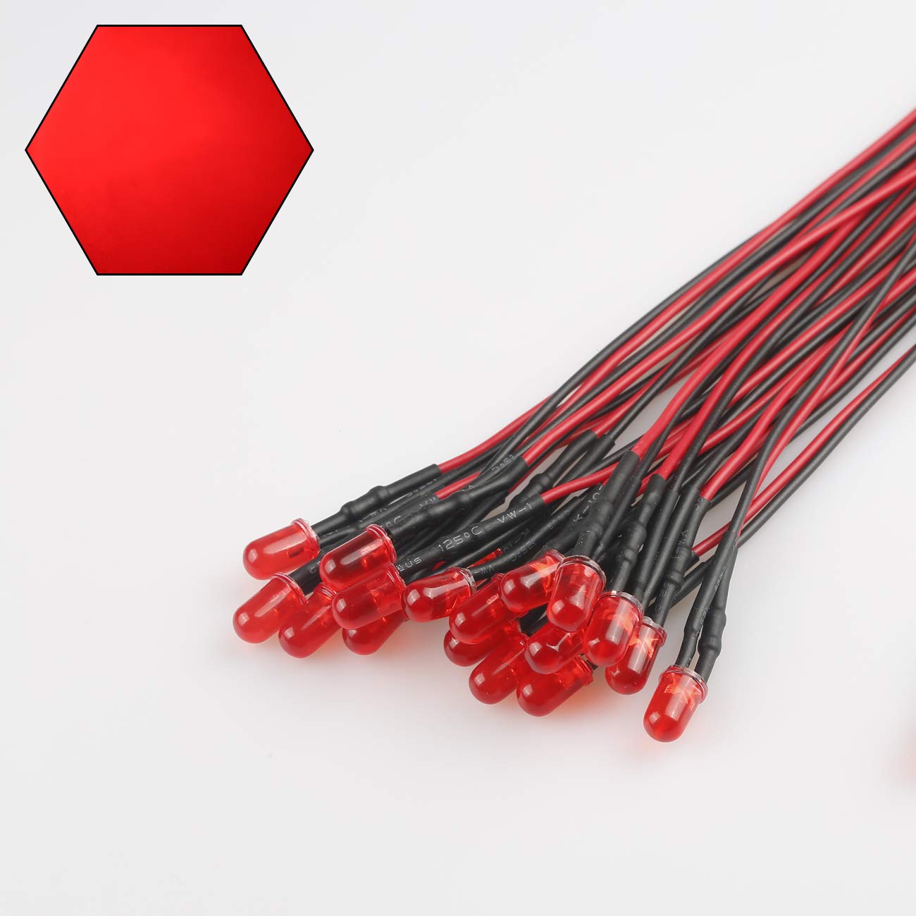 50pcs 12V 5mm Red LED Lights - Pre-Wired 7.9 Inch DC 12V LED Bulbs with Diffused Lens for DIY Electronics, Automotive Lighting, and Home Decoration Projects