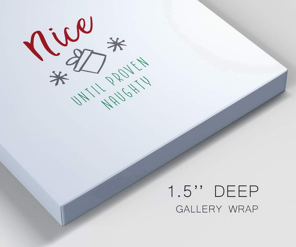 Premium Gallery Wrapped Canvas Wall Art - 'Nice Until Proven Naughty' Christmas & Winter Word Art in White, Red & Green | 40x40 Inches | Ready to Hang | Made in USA | Perfect for Holiday Home Decor, Office & Gift Giving