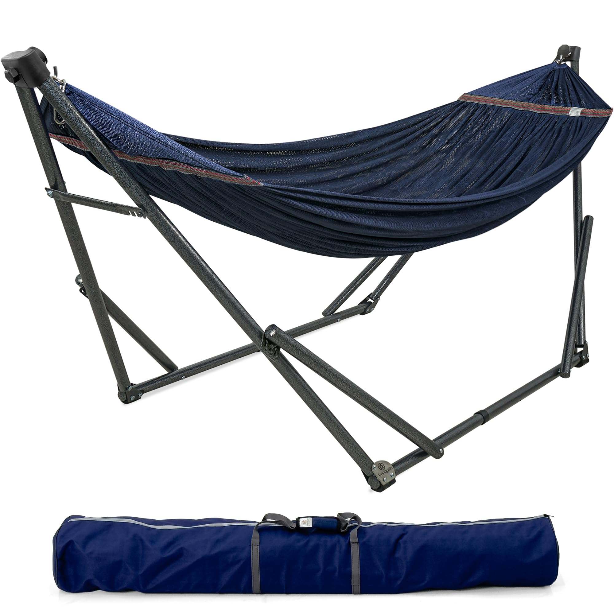 Tranquillo Adjustable & Collapsible Hammock Stand - 600 lb Capacity Steel Frame for 2 Person Camping - Premium Pre-Assembled Indoor/Outdoor Hammock with Anti-Flip Design (Aegean Blue) - Perfect for Backyard Relaxation, Beach Trips and Patio Lounging