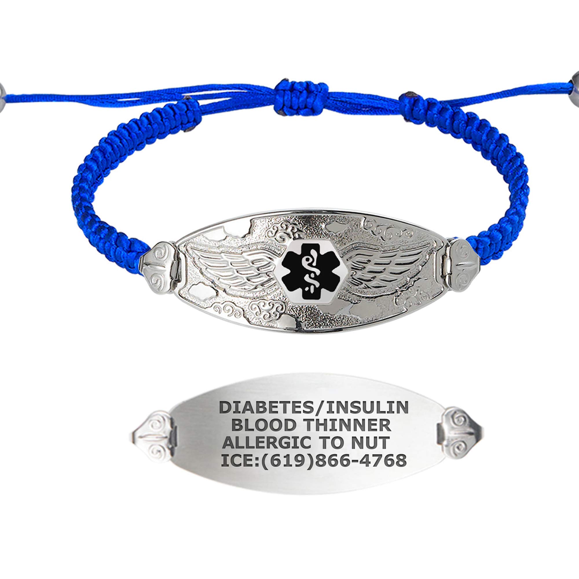 Divoti Custom Engraved Medical Alert Bracelets for Women - Stainless Steel Medical ID Bracelet with Free Engraving - Adjustable Angel Wing Tag & Macrame/Color Options - Perfect for Emergency Medical Identification & Everyday Wear