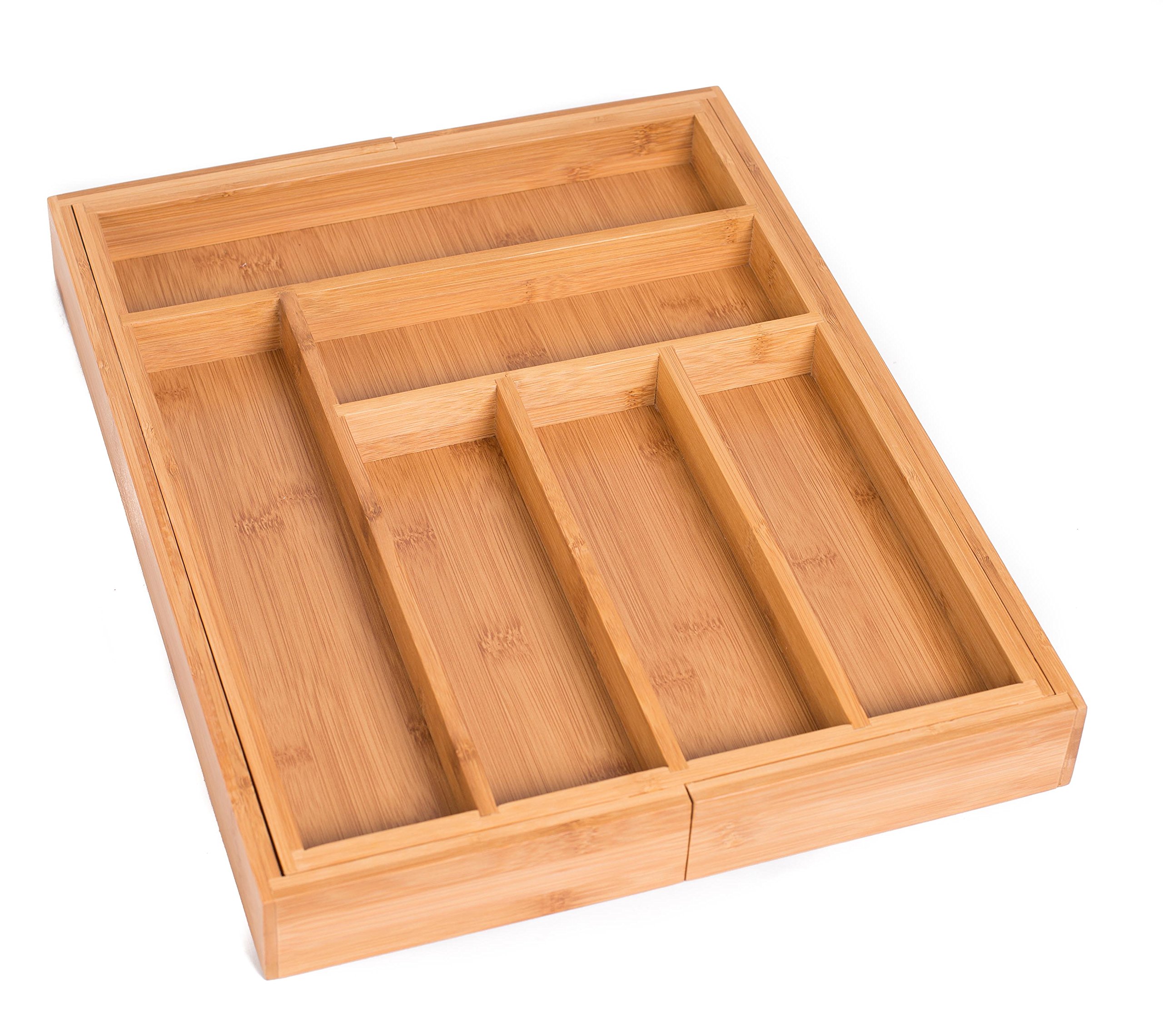 Bamboo Expandable Drawer Organizer for Utensils - 17.5 Inch Adjustable Silverware Tray for Kitchen - Natural Wood Spoon Knife Fork Holder - Perfect for Kitchen Drawer Organization & Dining Table Storage