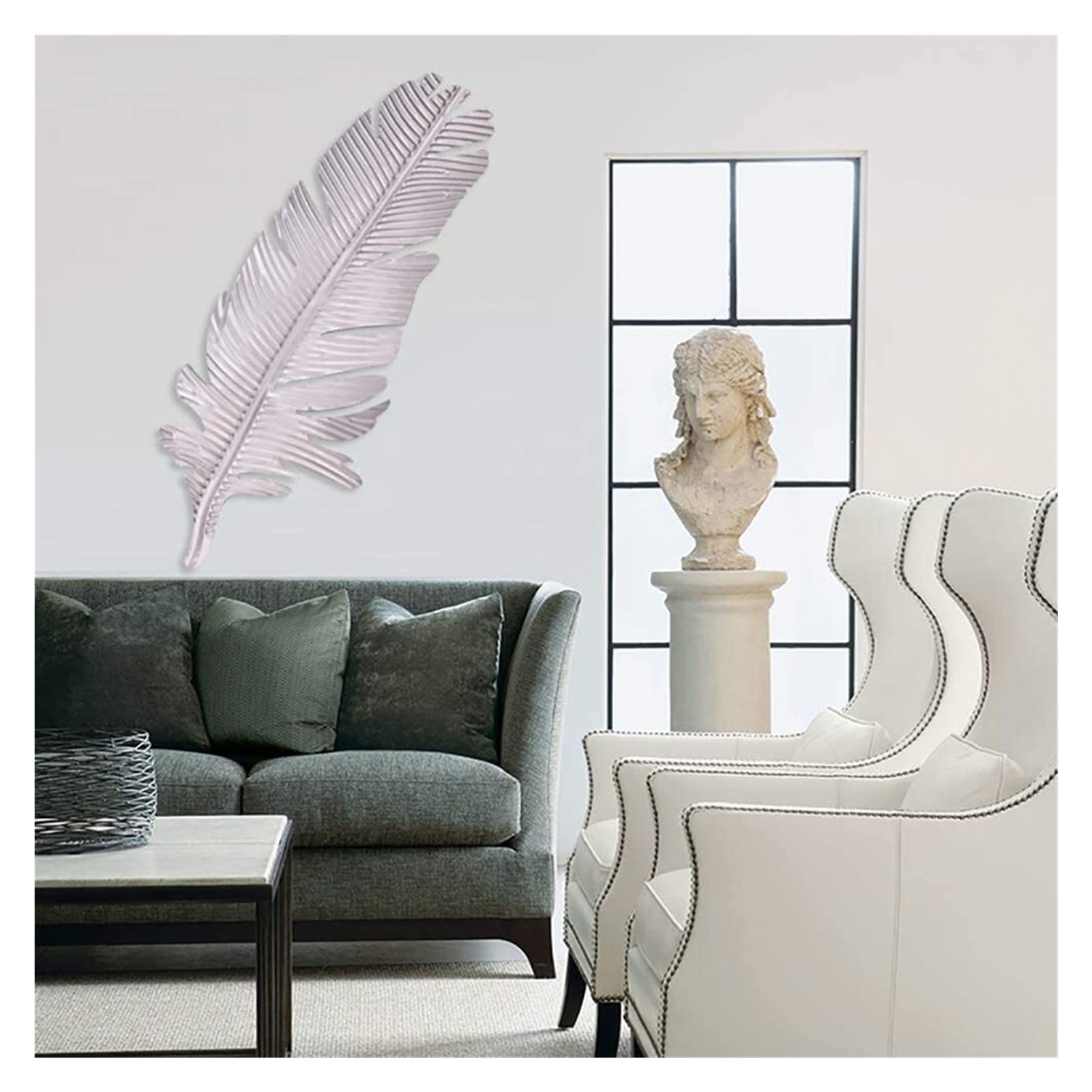 Elegant Wrought Iron Feather Wall Art - Geometric Metal Wall Decor for Living Room, Bedroom, Porch & Bar - Rustic Home Decoration for Indoor & Outdoor Spaces