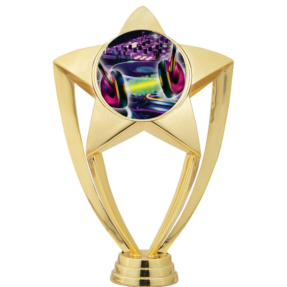8 Inch Gold Star DJ Turn Tables Trophy with Deluxe Round Base - Crown Awards for DJs & Music Producers - Perfect for Competitions, Awards Ceremonies & Music Events