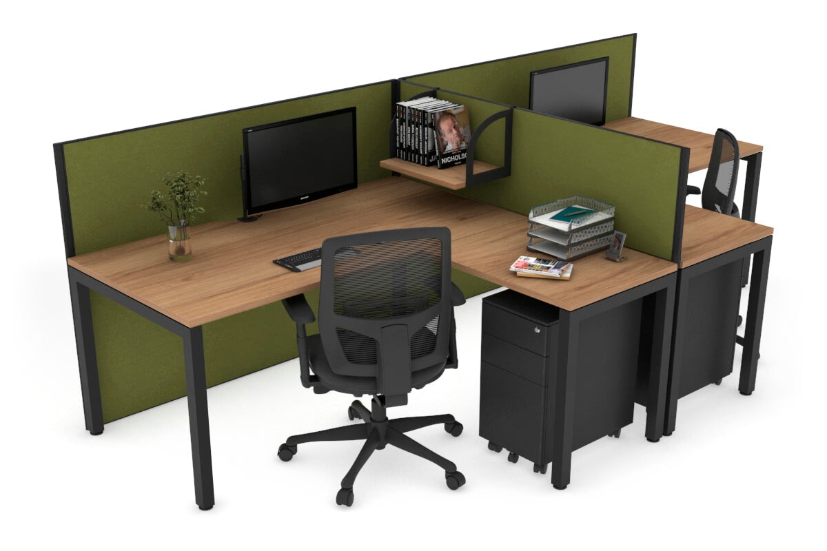 Quadro Square Legs 2-Person Corner Workstation T-Configuration [1600L x 1800W with Cable Management] - Perfect for Office, Home Workspace & Collaborative Environments