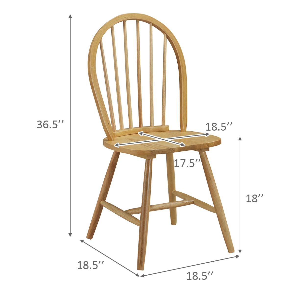 KOTEK Solid Wood Dining Chairs Set of 4 - Natural Windsor Spindle Back Chairs with Wide Seat - Farmhouse Style Side Chairs for Dining Room, Kitchen, Restaurant & Home Decor - Perfect for Family Gatherings, Dinner Parties and Country Style Interior Design