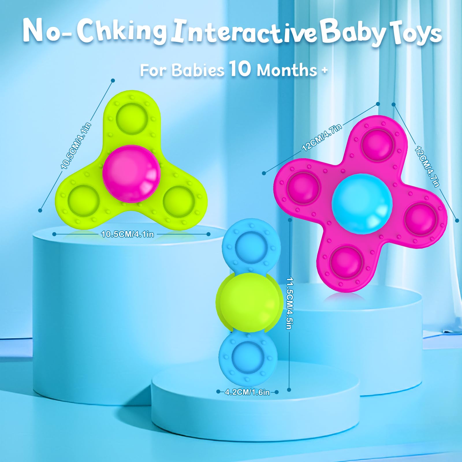 3-Pack Suction Cup Spinner Toys for Toddlers 1-3 Years - Sensory Bath & Travel Toys for Babies 10-18 Months - Perfect First Birthday Gift for 1 Year Old Boys & Girls - Great for Bathtime Fun, Car Rides & Early Learning Play