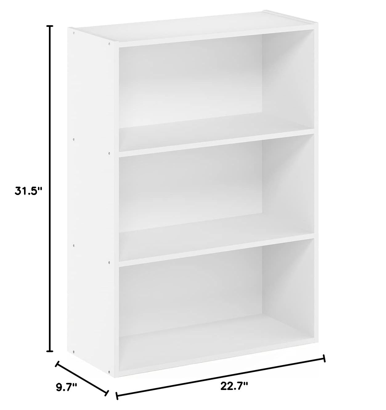 Furinno Pasir 3-Tier Open Shelf Bookcase, White - Modern Storage Solution for Books, Toys & Home Decor | Perfect for Living Room, Bedroom or Office Organization