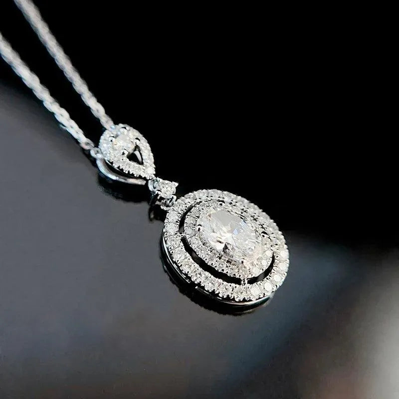 18K White Gold Diamond Pendant Necklace for Women - Luxury Geometric Engagement Jewelry with Real Diamonds - Perfect for Weddings, Anniversaries & Special Occasions