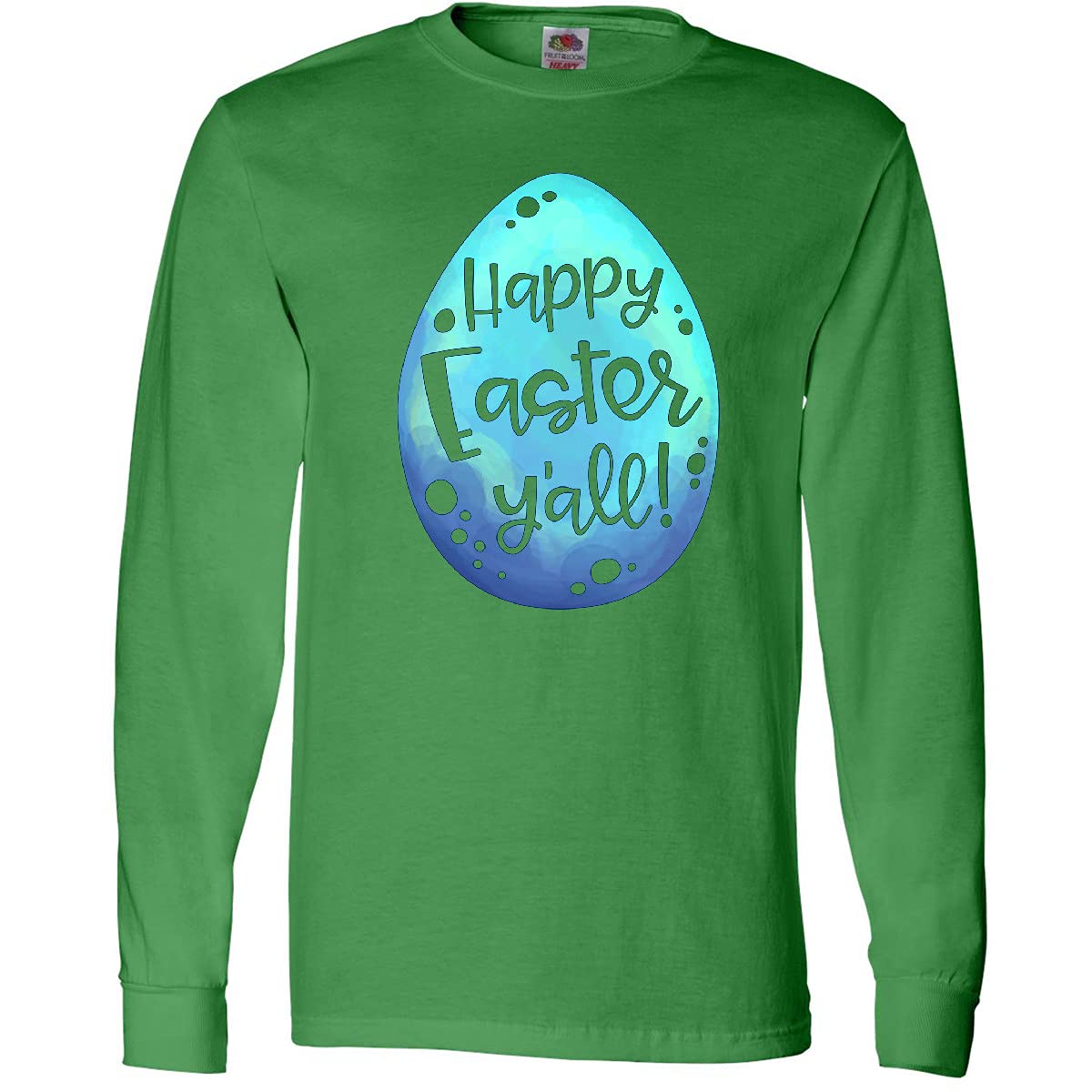 Inktastic Happy Easter Y'all Blue Easter Egg Design Adult Long Sleeve T-Shirt - Perfect for Easter Celebrations, Family Gatherings & Spring Festivals