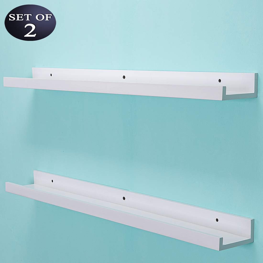 AZSKY Floating Picture Shelves Set of 2 - 36 Inch Modern Wall Mounted Picture Ledge for Home Decor - Includes Mounting Hardware - Perfect for Displaying Photos, Artwork and Collectibles in Living Room, Bedroom or Office