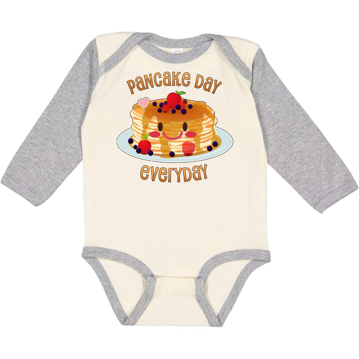 Inktastic Pancake Day Everyday - Smiling Stack of Pancakes Long Sleeve Baby Creeper | Cute Outfit for Infants & Toddlers | Breakfast Lover Gift Idea | Playdate & Family Gathering Outfit