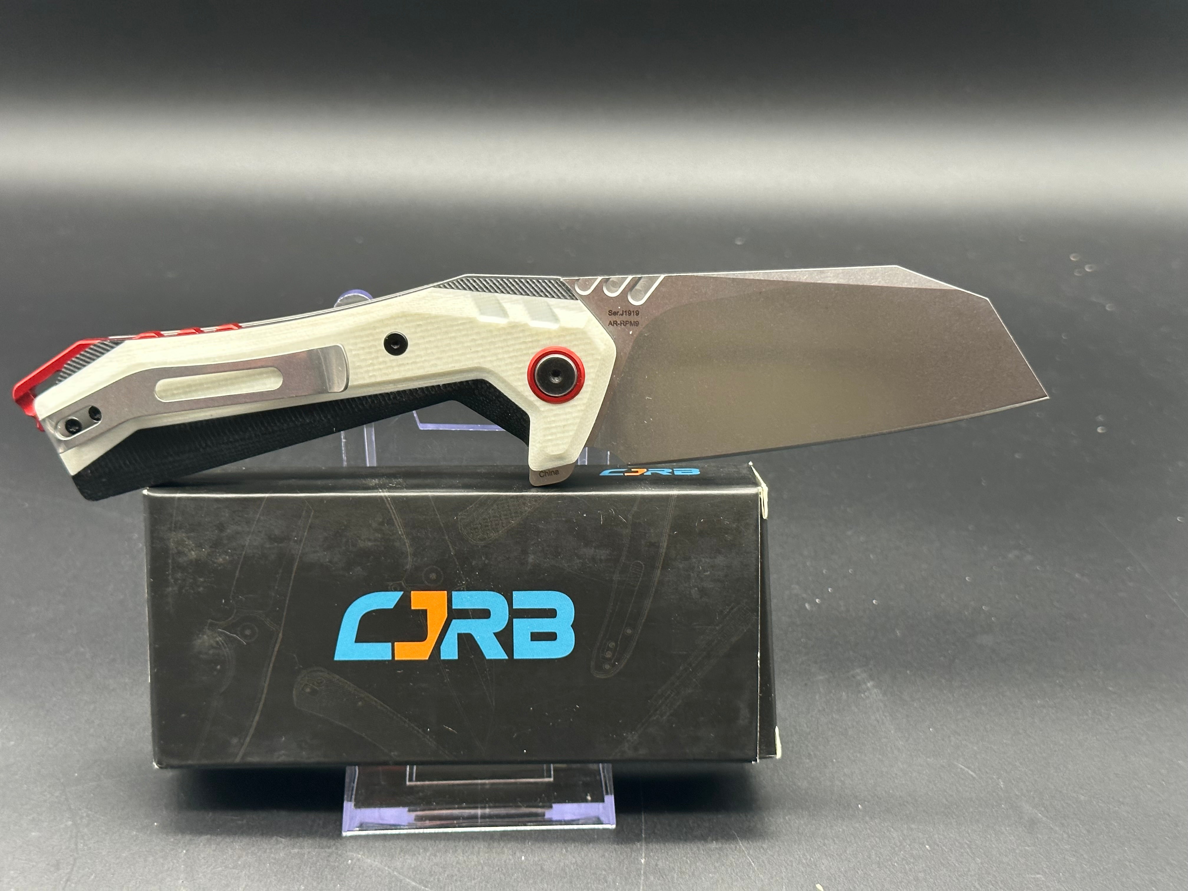 CJRB Tigris Folding Knife - White/Black G10 Handle, AR-RPM9 Cleaver Blade, Plain Edge Stonewash Finish (Model J1919WH) | EDC, Outdoor Survival, Camping & Everyday Carry Knife