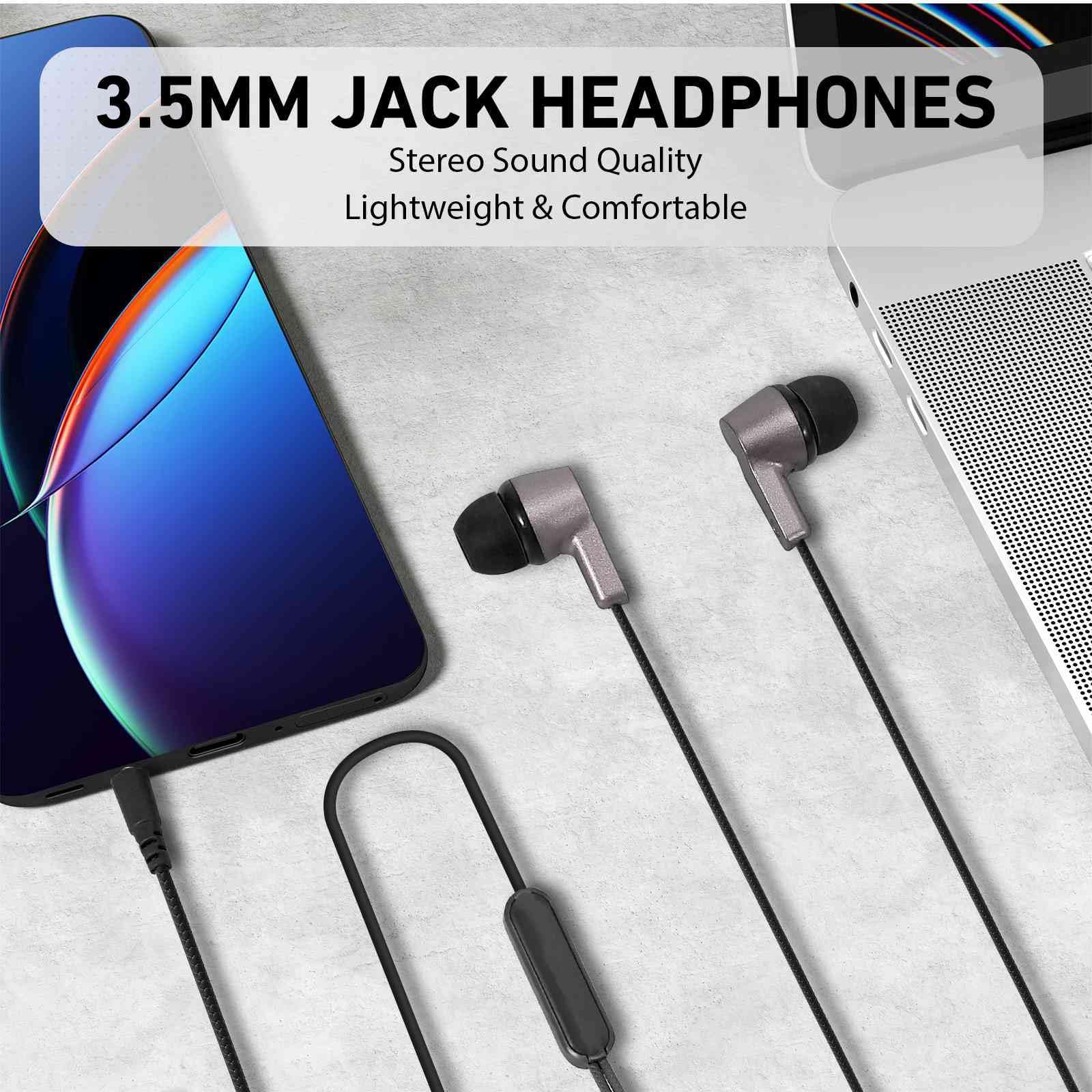 UrbanX R2 Wired in-Ear Headphones with Microphone - Noise Isolating Earphones with Deep Bass & Tangle-Free Cord for Lenovo Tab M7 - Includes Silicone Ear Tips (Perfect for Commuting, Gaming & Online Classes)