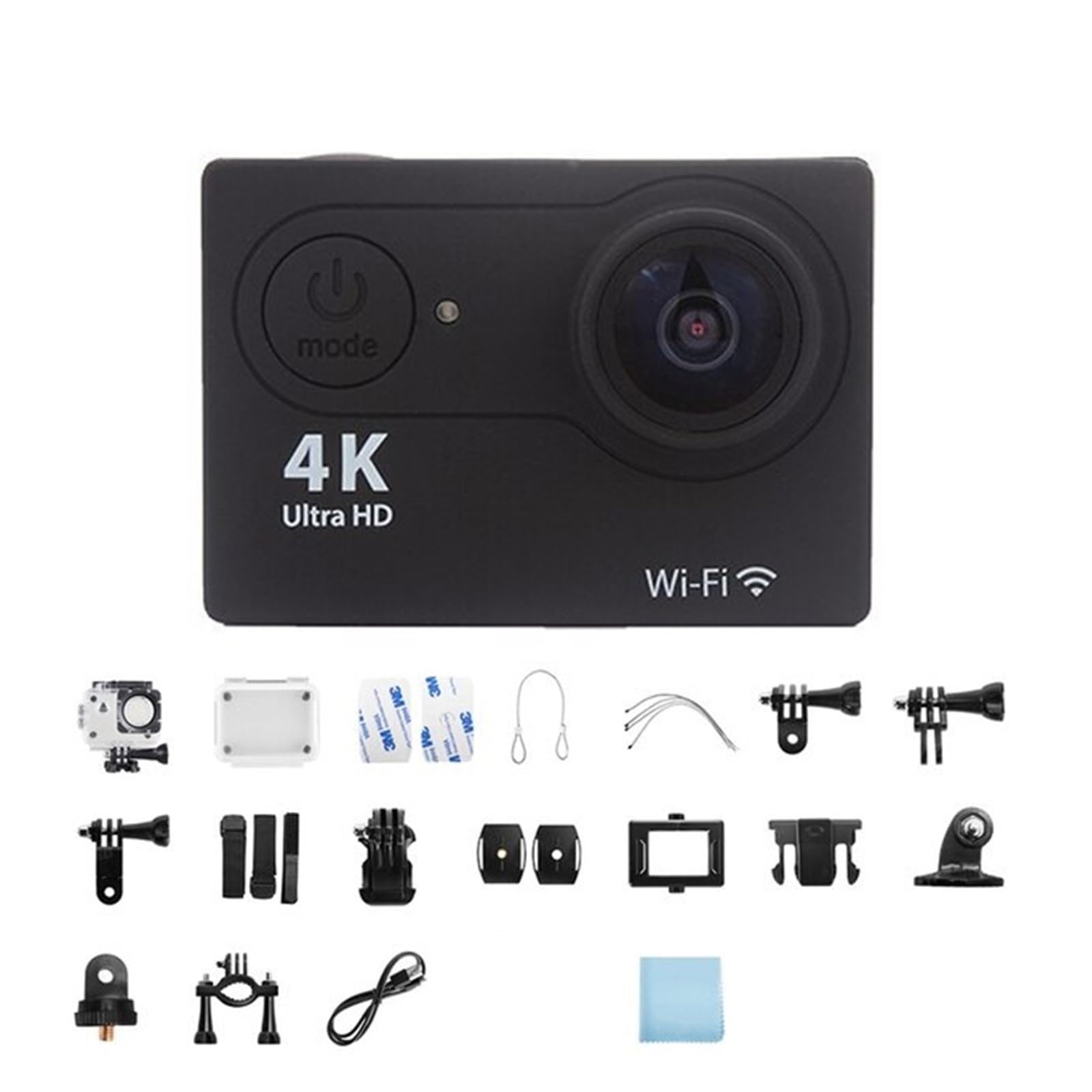 **MZZYG 4K Ultra HD Action Camera with WiFi - 30fps, 2 Inch Screen, 170° Wide Angle, Waterproof for Underwater & Outdoor Sports - Helmet Mountable for Adventure, Surfing, Skiing, Vlogging (Black)**